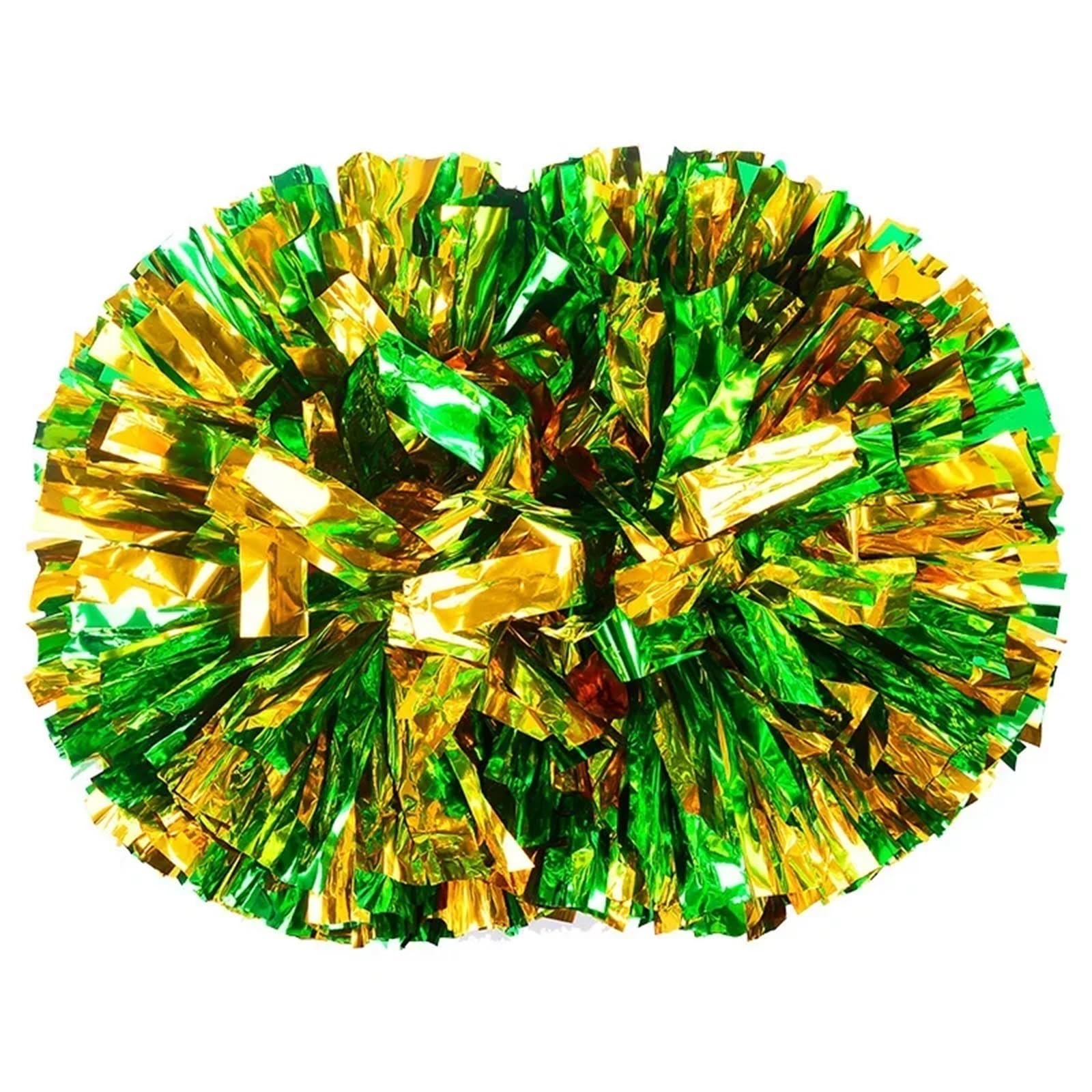 ZWCSHUU Cheerleader Pom Poms Cheerleading Pom Poms With Handle Hand Dance Pompoms Accessories For Women Girl(Green Gold)