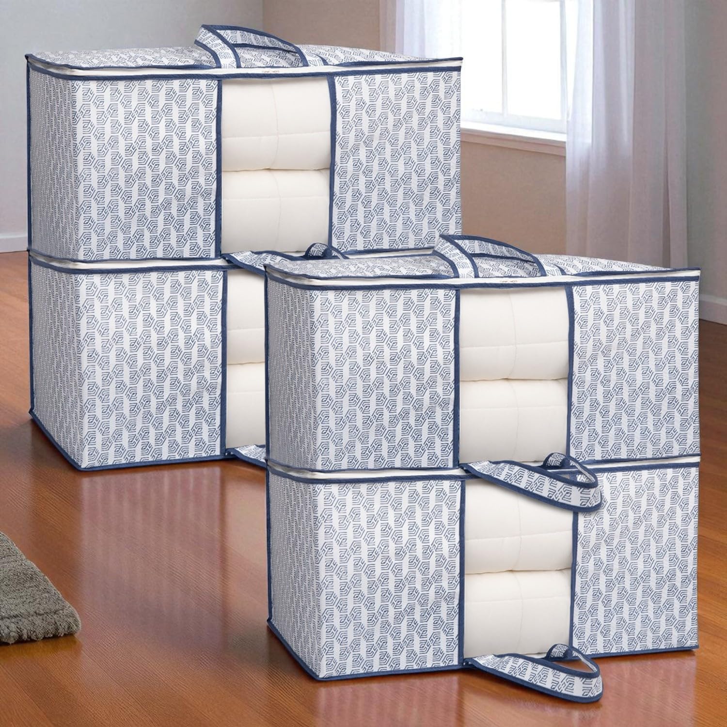 Homestrap set of 4 Heavy-Duty Underbed Storage Bag – 90L Capacity | Waterproof & Dustproof Cover | Large Clothes Organizer for Quilts, Dohars, Sarees, Bedsheets, Jackets & Off-season Clothes – White-image-19