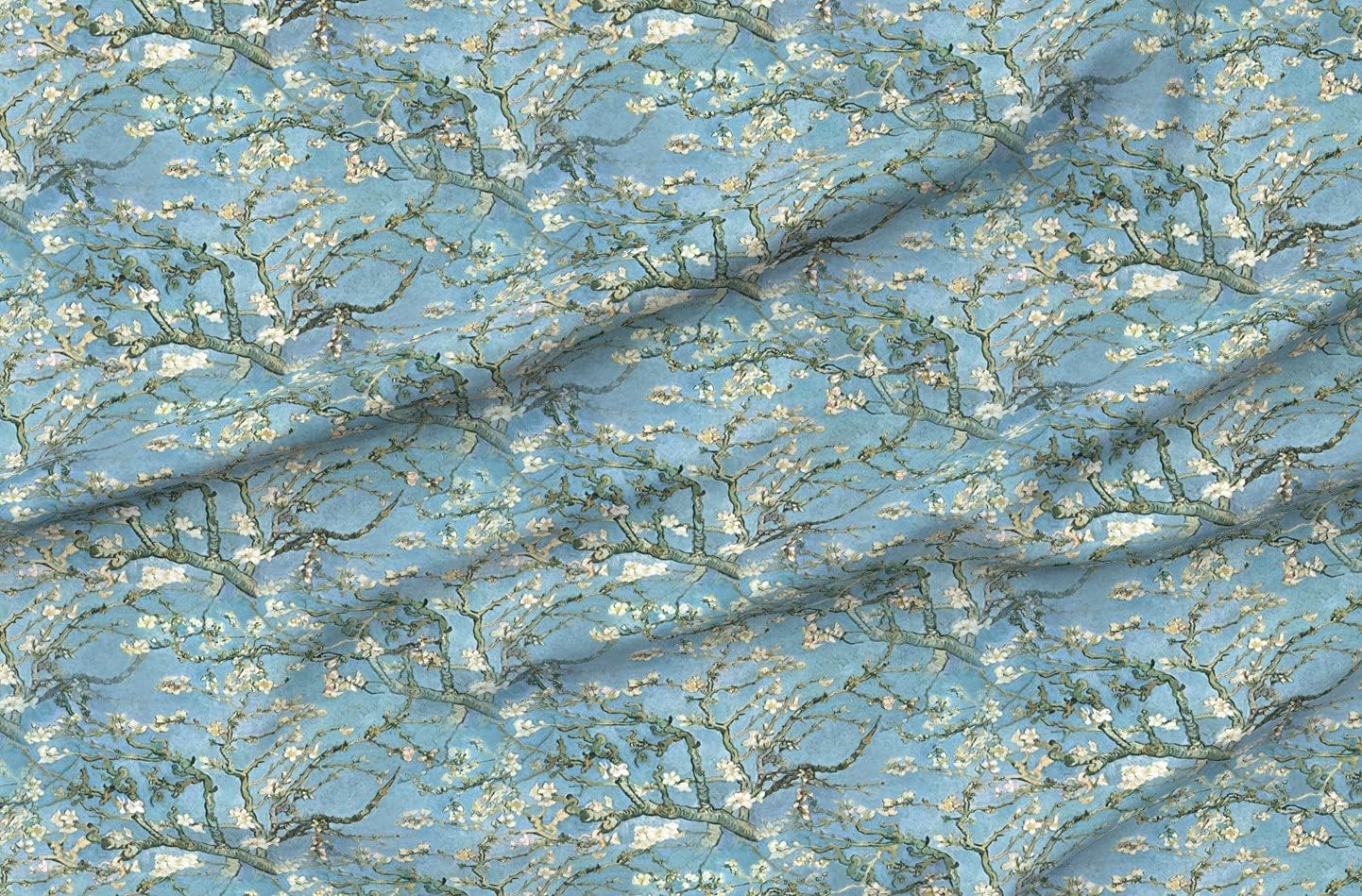 Spoonflower Fabric - Van Branches Almond Tree Blossom Blossoms Flowers Trees Blue Printed on Cotton Poplin Fabric by The Yard - Sewing Shirting Quilting Dresses Apparel Crafts