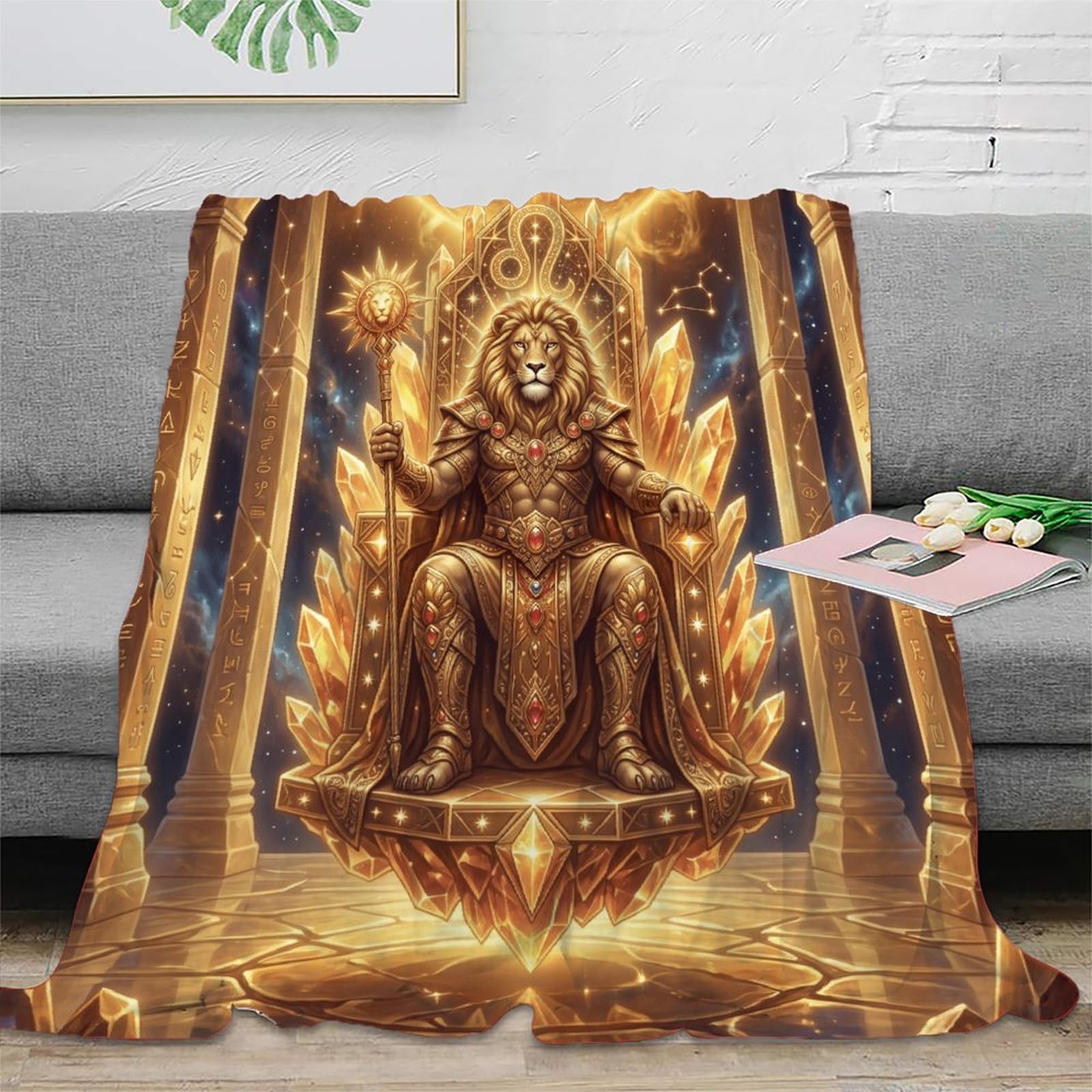 Leo Zodiac Golden Lion for for Soft Throw Blanket, Living Room Bed