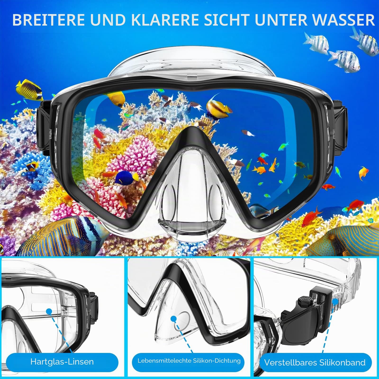 Schnorchelset Erwachsene, Schnorcheln Set mit Taucherbrille und Dry Schnorchel für Herren und Damen, Anti-Leck & Anti-Fog Tauchmaske aus Gehärtetem Glas für Tauchen, Schnorcheln und Schwimmen