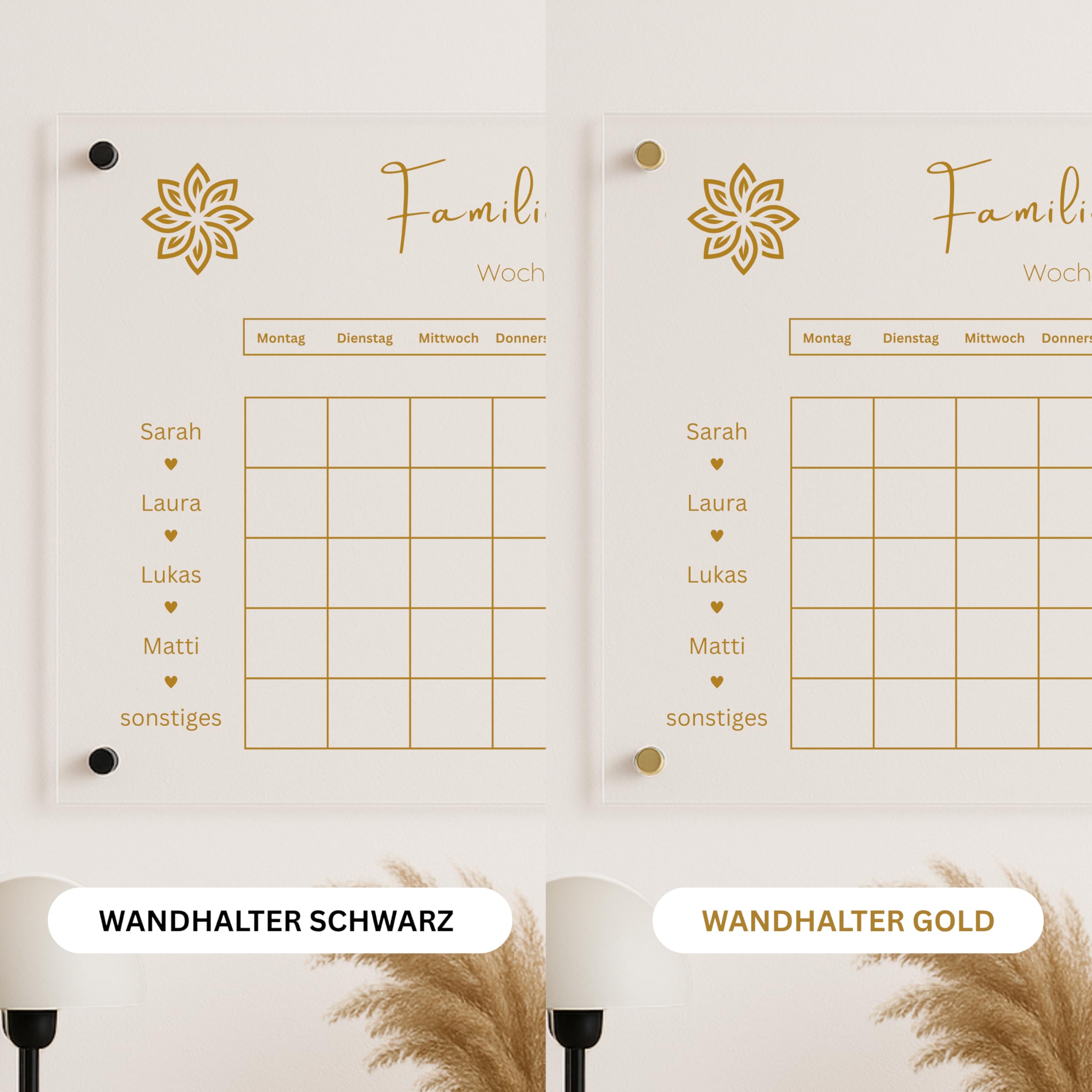 EmiliaLotte Personalisierter Familienplaner aus hochwertigem Acryl I Abwischbarer Wand Kalender für die ganze Familie I Wiederverwendbarer Wochenplaner mit Einkaufsliste, Menüplan & Mehr - Esoterik
