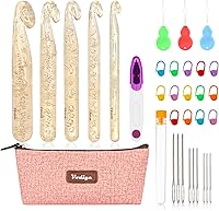 Vista 8 de Vodiye Juego de 23 ganchos de ganchillo, mango ergonómico para manos artríticas, agujas de ganchillo cómodas y suaves, agujas de tejer extralargas