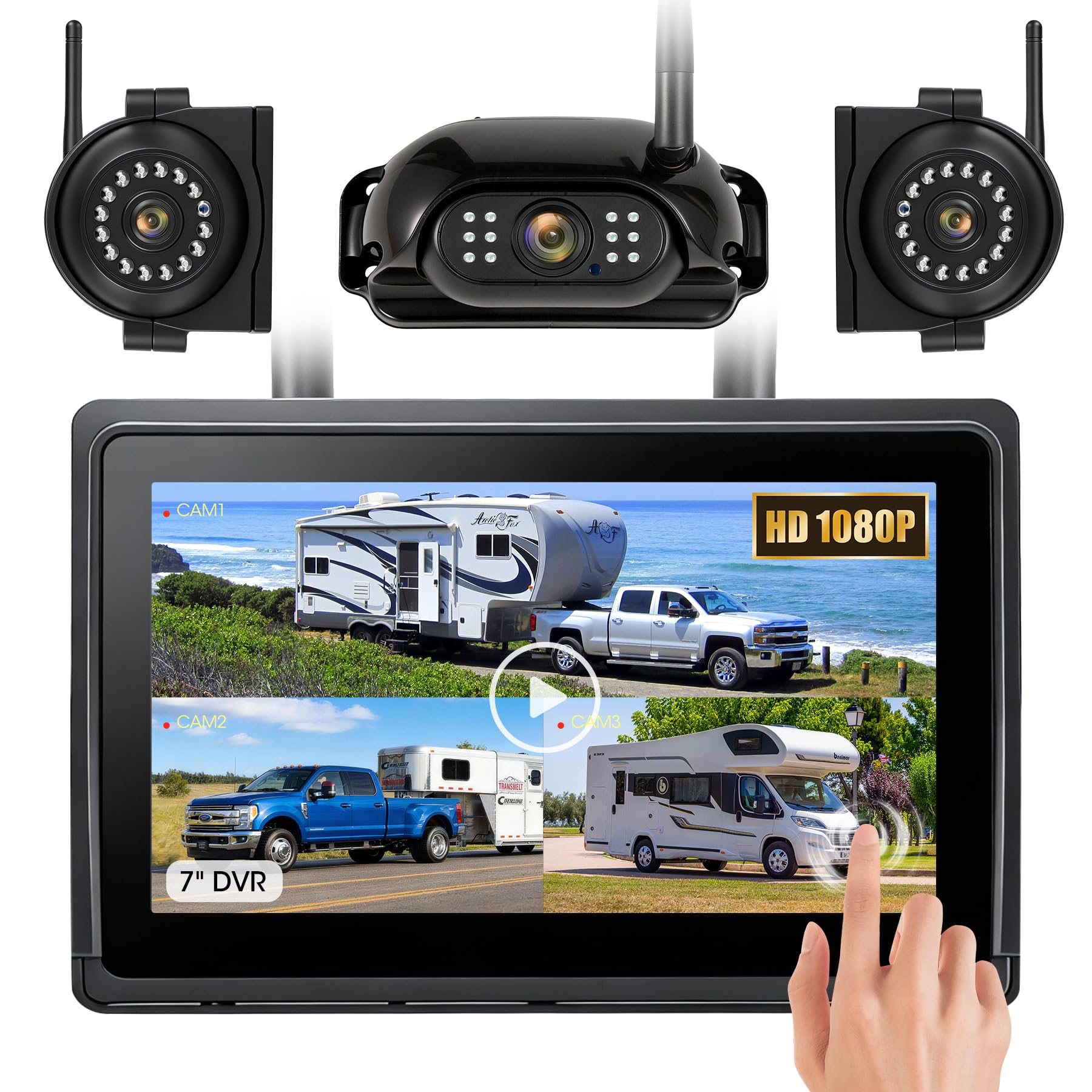 Photo 1 of WOOCARTY RV Backup Camera System Wireless 7" 1080P Touch Screen DVR Rear View Camera Compatible with Furrion Pre-Wired Plug, IP69K Waterproof Night Vision Camera and for RV Trailer Truck Camper, A11