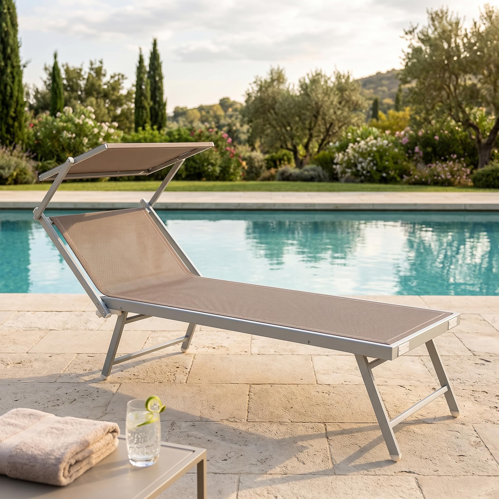 Coppia Di Lettini Prendisole Pieghevole In Alluminio 182 x 60 x 38 cm