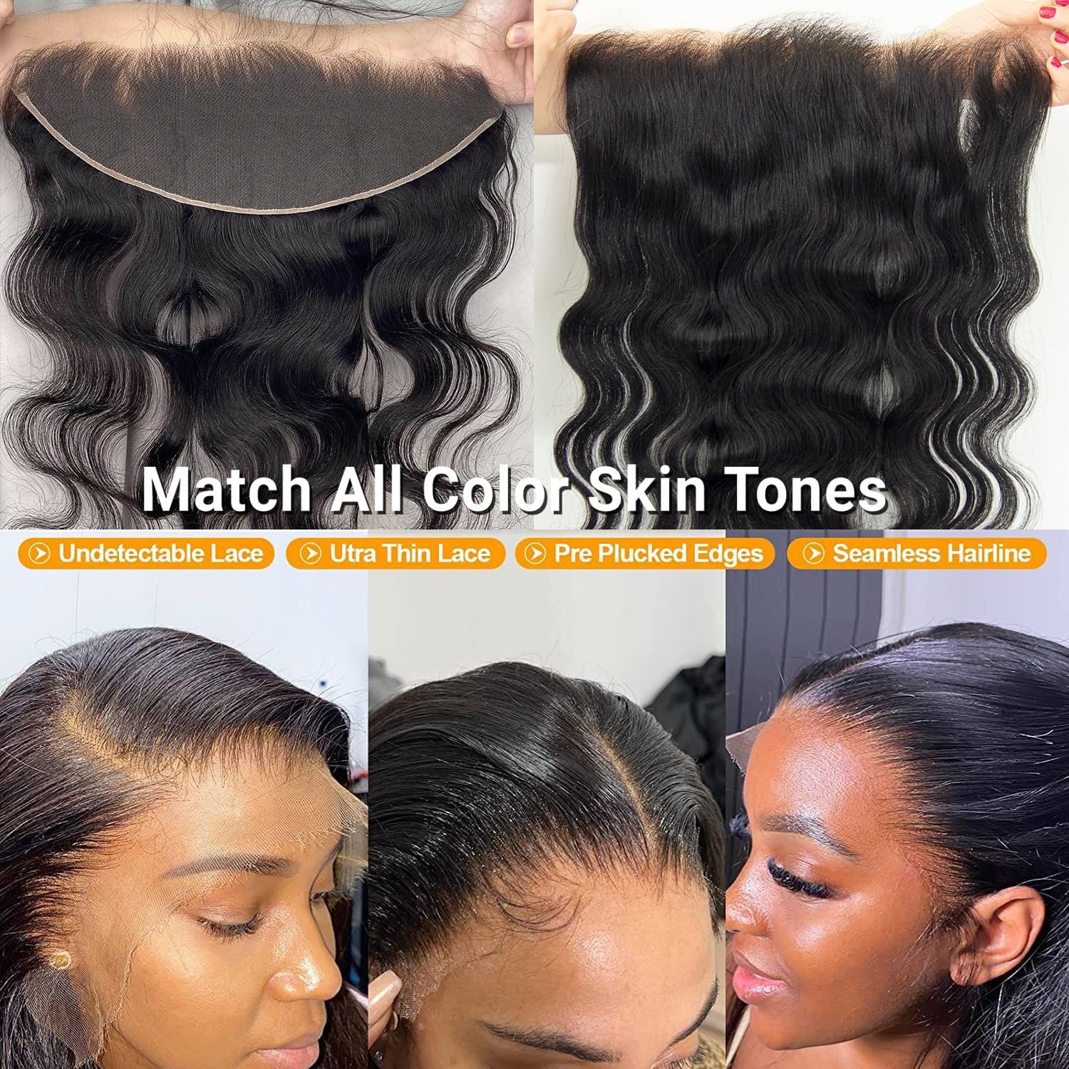 13X4 Lace Closure Human Hair Ear To Ear Hd Free Part Density Body Wave Pre Plucked 0.095Mm Ultra-Thin Invisible Only Bleached Small Single Knots Raw Brazilian Virgin Human Hair Natural Color 20 Icnh