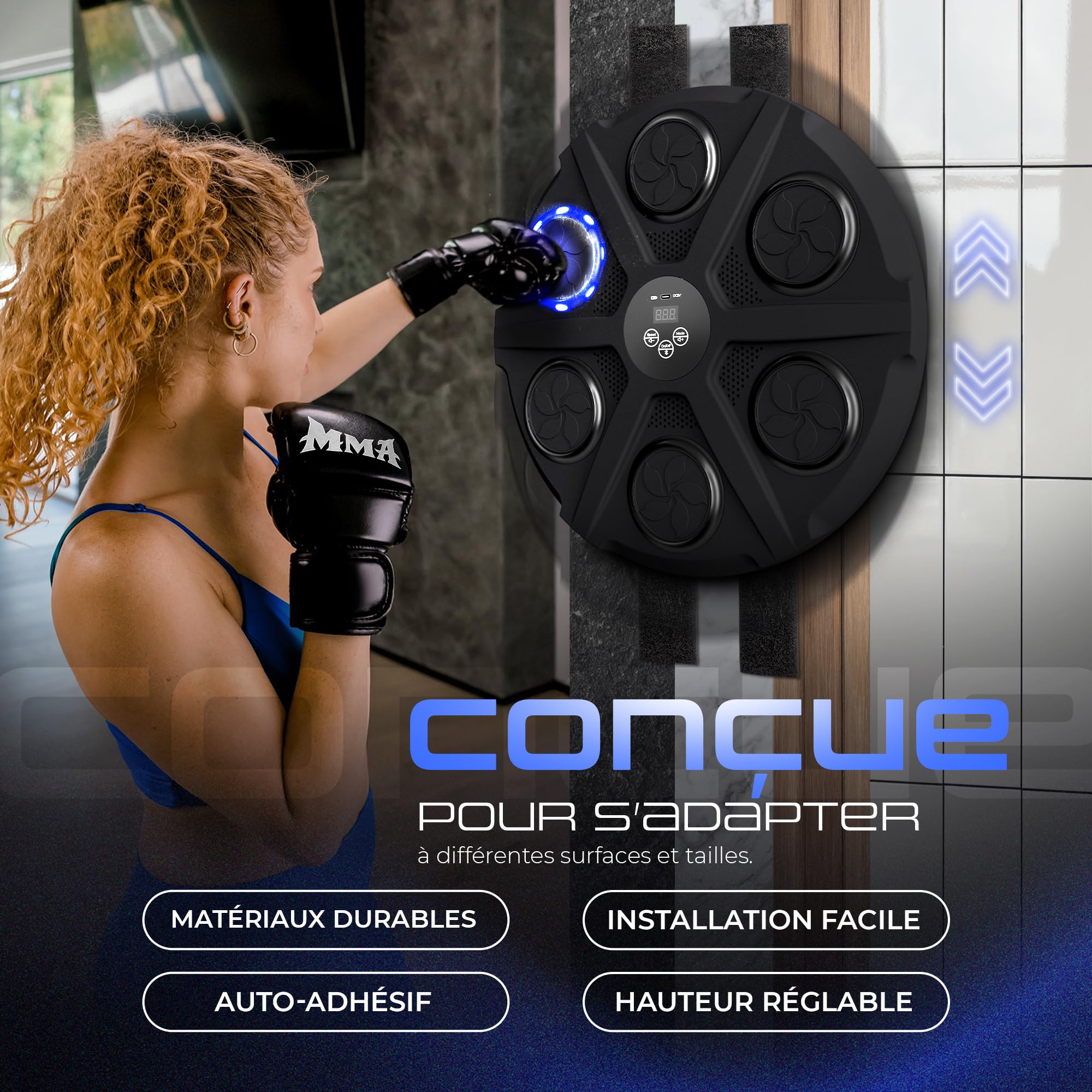EZERO Machine Beatpunch Boxe Adulte Bluetooth LED Entraînement interactif Boxe Mural Musique Améliore Réflexes Endurance Set Complet