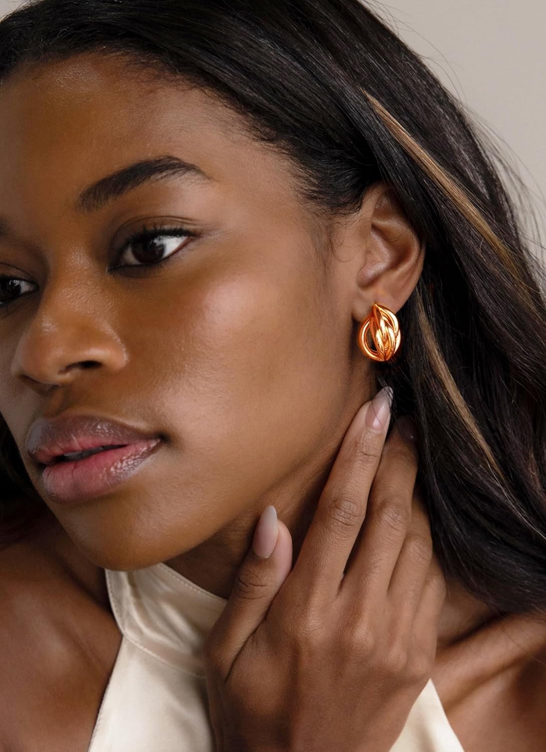 Gold Chunky Earrings for Women Trendy, 14K Gold Dainty Kont Earrings Statement Minimalist Hypoallergenic Stud Earrings Gifts for Her Mom - Image 5