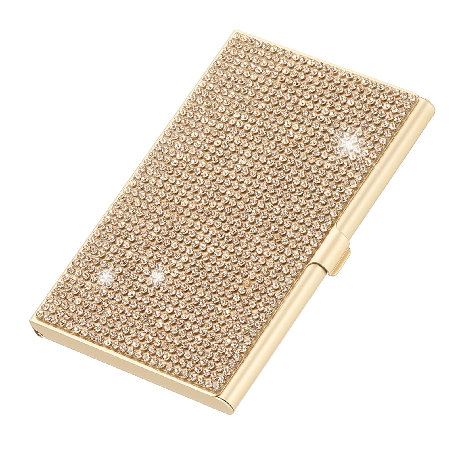 PATIKIL Rhinestone Business Card Holder, Alloy Name Card Holder Bling Pocket Card Holders Organizer Cards Display for Women Office Exhibition, Gold Tone