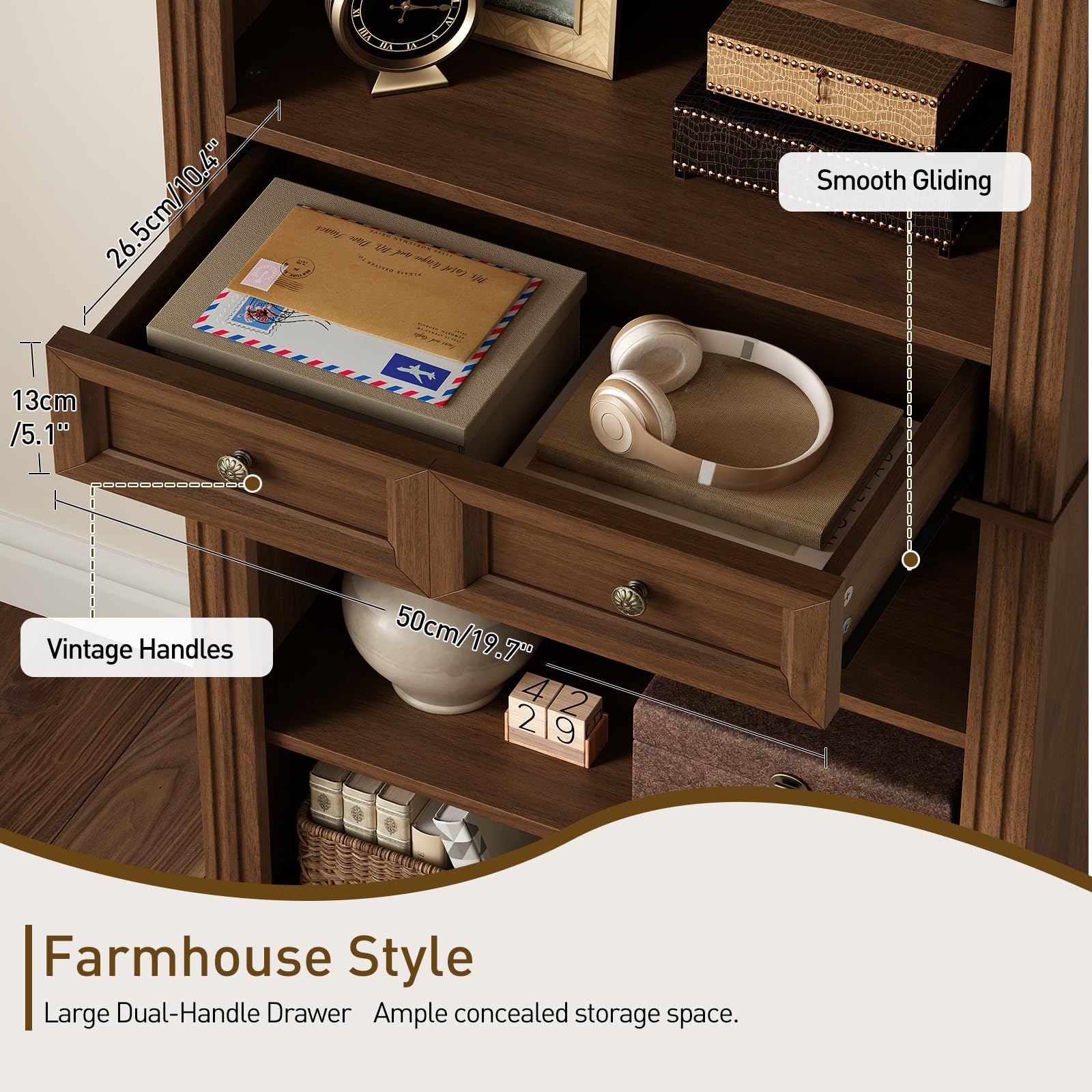 RALGEND Arched Bookshelf, 73' Tall Arch Bookcase with Drawer, 6-Tier Farmhouse B — product photo