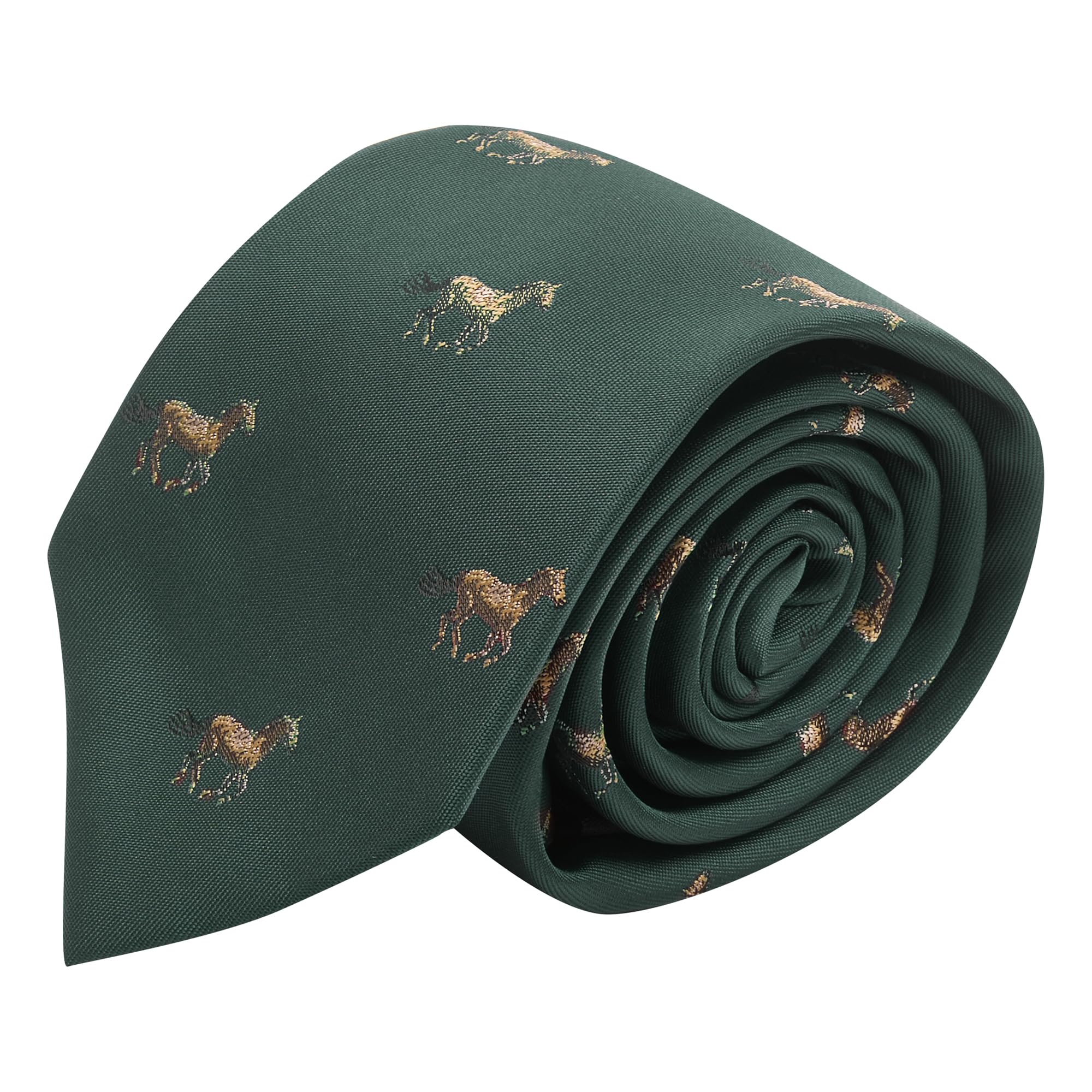 King & Priory Green Dark Embroidered Horse Tie