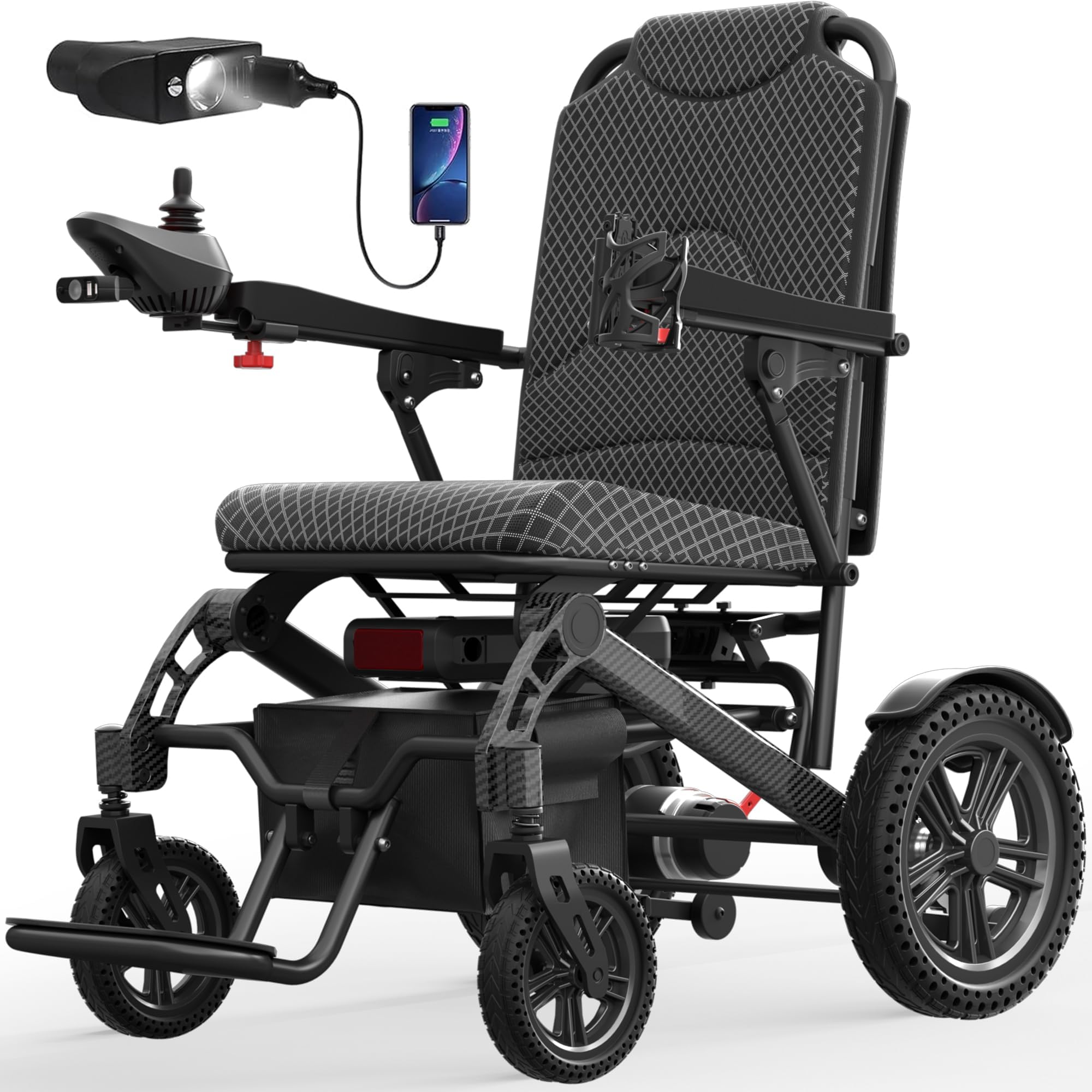 Foldable Electric Wheelchair for Adults, Durable Frame Electric Wheelchair, 350LBS Capacity & Ultimate Safety Design, All-Terrain Pneumatic Tires