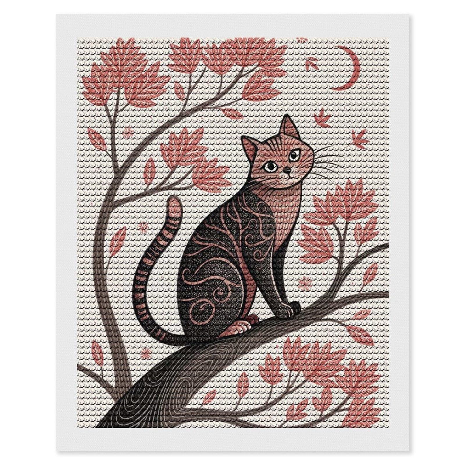 Junmoney Cat on A Branch with Autumn Leaves DIY Diamond Art Canvas Kit 16"x20", Simple to Start, Fun Craft Experience, Modern Decor, Gift Idea, Adhesive Canvas