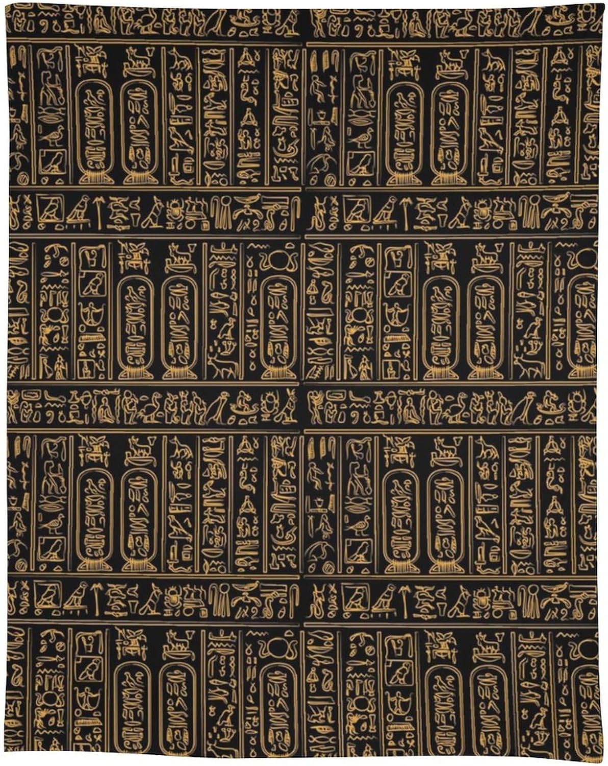 Egyptian Hieroglyph Tablecloth, Egypt Black Gold Carving Symbols Art Printed Print Stain Washable Table Resistant for Kitchen Dinning Outdoor Picnic Party Rectangle 60x90in