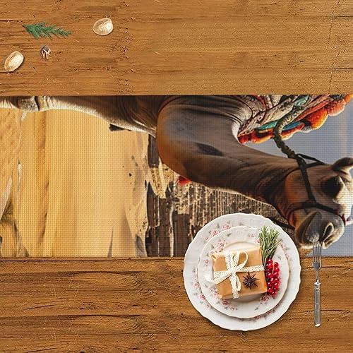 Miniatura 3 de Pyramid Camel Table Runner 14x60 Inch Linens Burlap Table Runner with Tassels Boho Farmhouse Table Runner for Kitchen Home Christmas Halloween Party