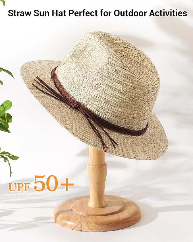 Sombrero Fedora de paja para mujer con protección solar miniatura 2