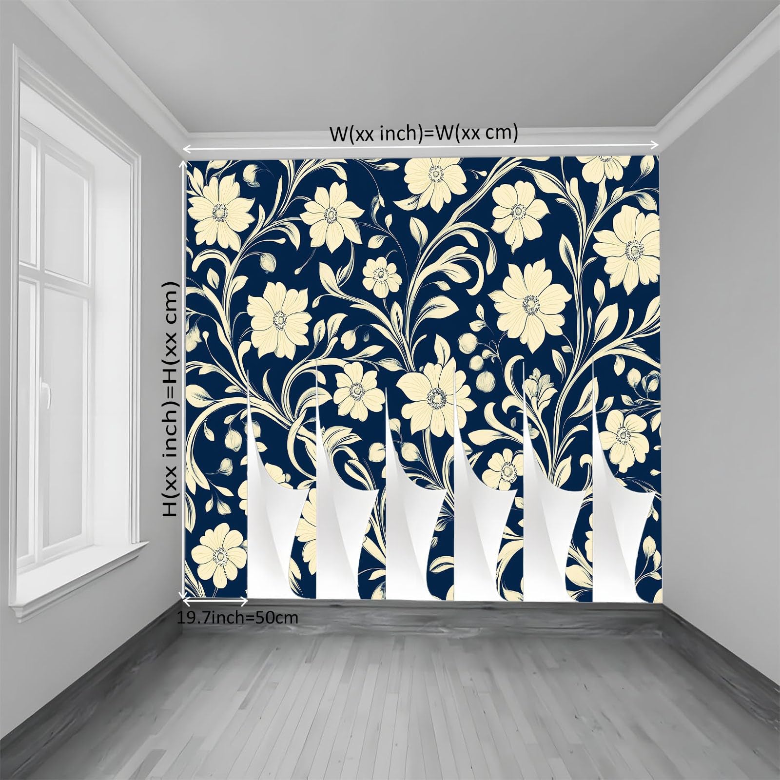 Tapeta ścienna w stylu retro, liście roślin pnących, fototapeta, granatowa, tapeta ścienna, 250 x 175 cm (szer. x wys.), dekoracja ścienna, tapeta ścienna, dekoracja ścienna, tapeta do salonu