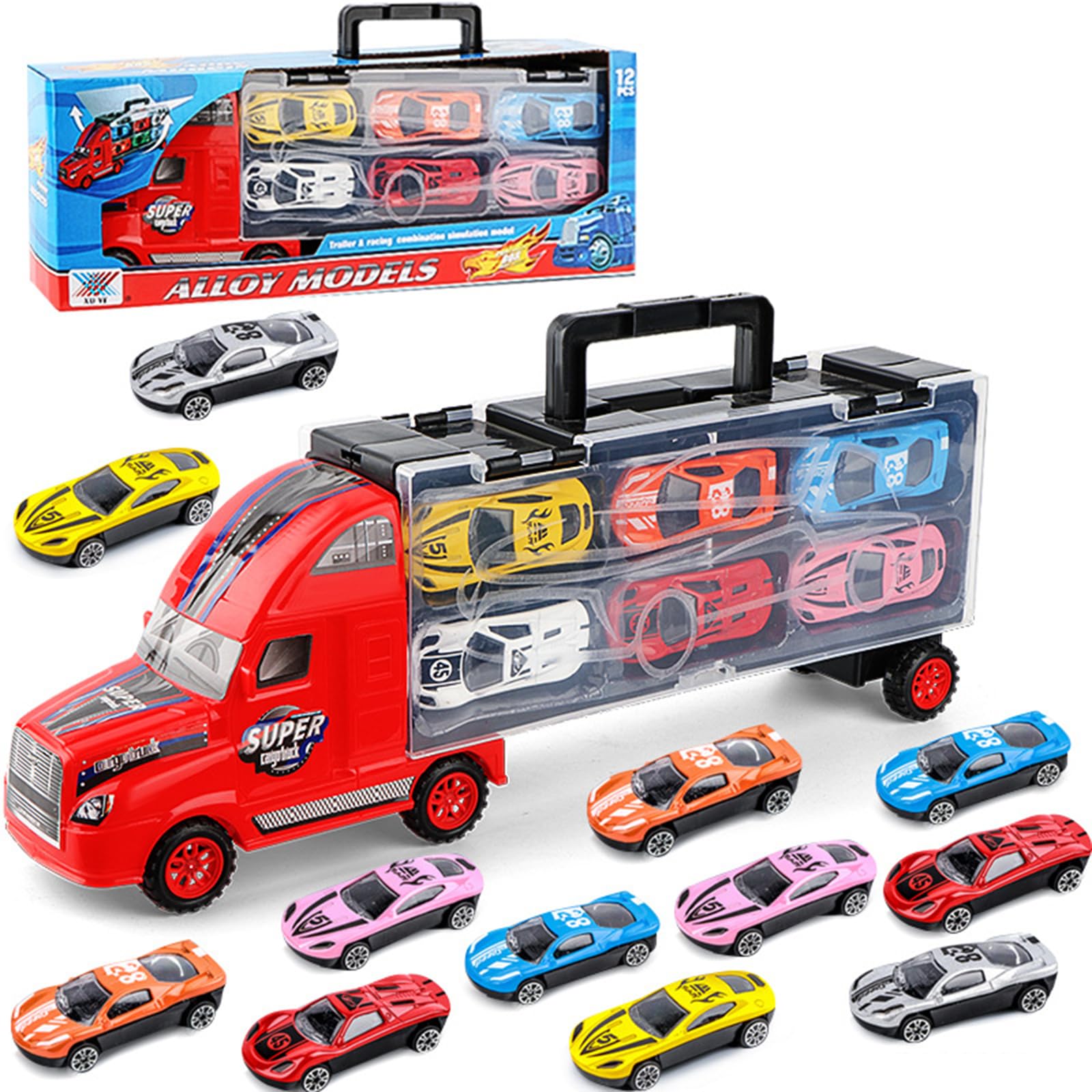 Sponsored Ad – Carrier Truck Toy,Toy Truck Transport Car Carrier,Portable Container Truck Set,with 12 Pieces Alloy Car,Best Gift Choice for Christmas,Birthday,Suit for Ages 3 to 8 Year Old Kids(Red)