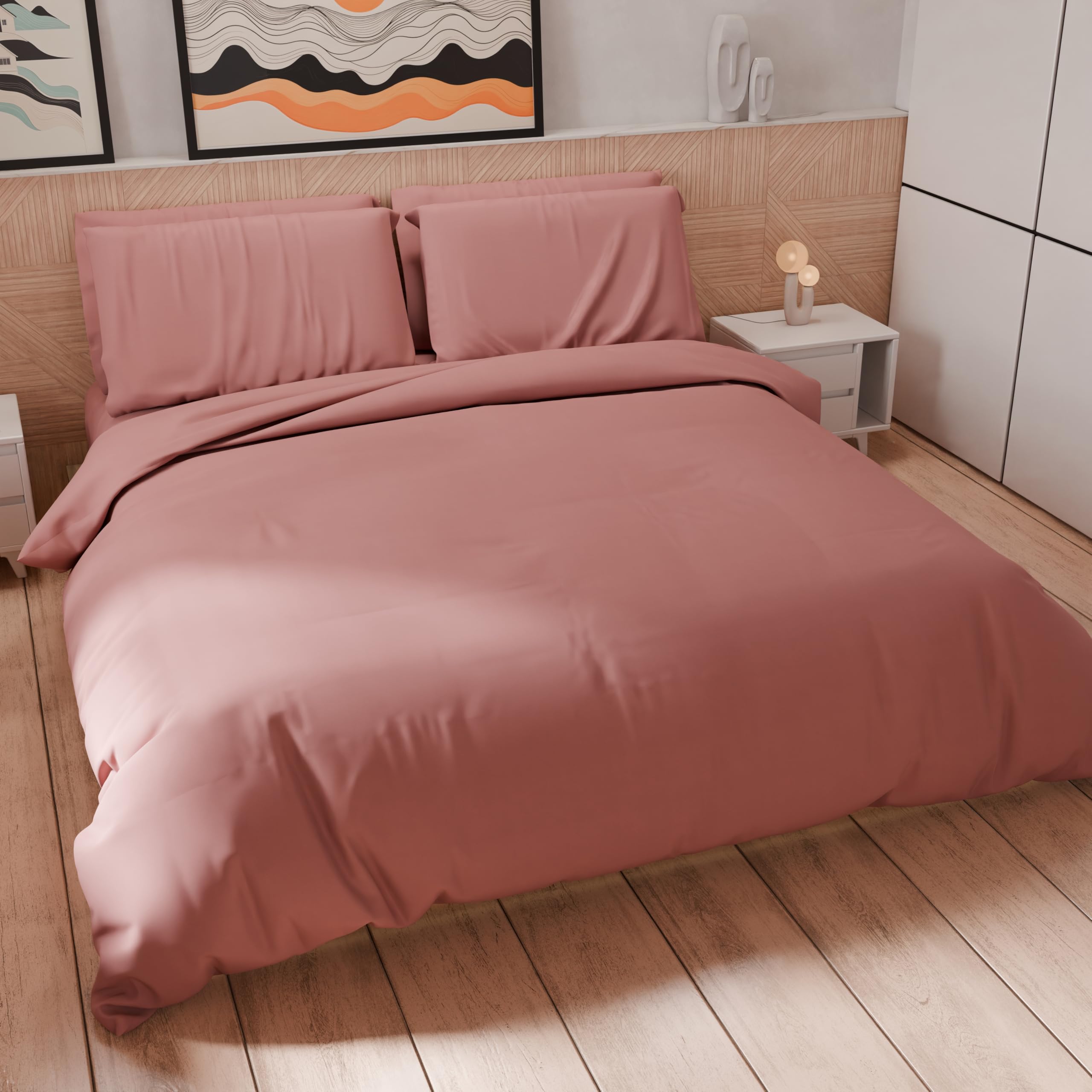 PETTI Artigiani Italiani, One and a Half Duvet Cover, Duvet Cover and Pillow Cases in Microfiber, Solid Color Dark Powder