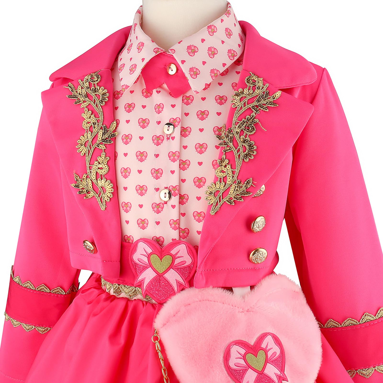 Déguisement Pink Fille Cosplay Wonderland Pink Princesse Set Rose Veste Robe et Sac Ceinture pour Carnaval Halloween Fête Anniversaire Masquerade Costume 100-150
