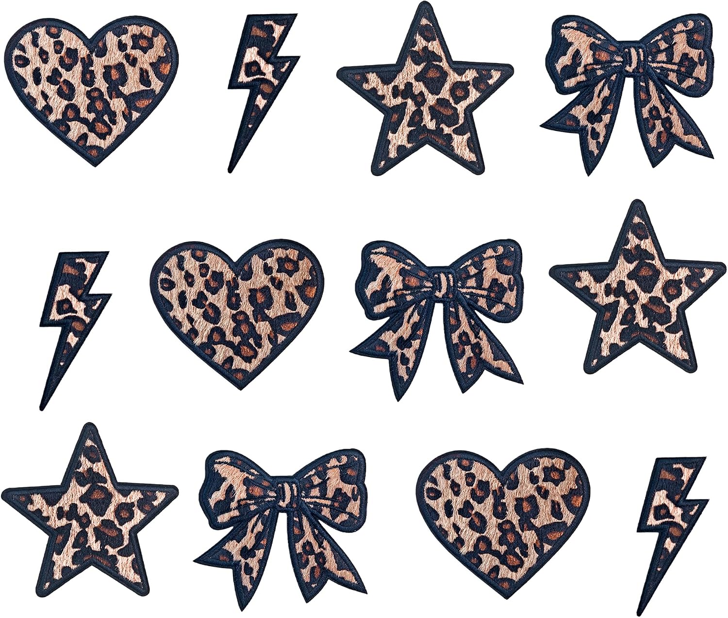 12pcs Leopard Iron on Patches Leopard Print Bow Heart Star Lightning Bolt Patches for Clothes Jeans Jackets Hats Backpacks