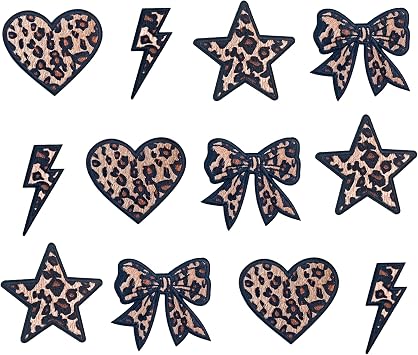 12pcs Leopard Iron on Patches Leopard Print Bow Heart Star Lightning Bolt Patches for Clothes Jeans Jackets Hats Backpacks