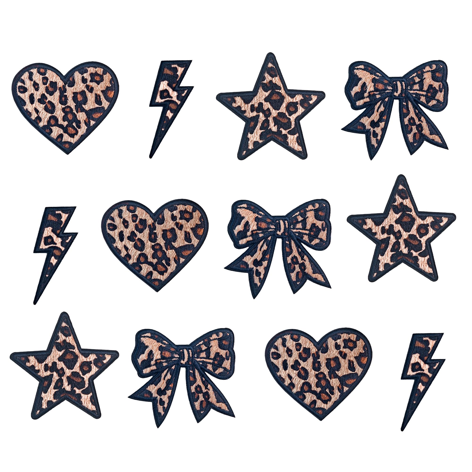 View 1 of 12pcs Leopard Iron on Patches Leopard Print Bow Heart Star Lightning Bolt Patches for Clothes Jeans Jackets Hats Backpacks