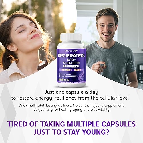 Miniatura 2 de RESVERATROL Suplemento de 6,320 mg  Mezcla natural 18 en 1 con NAD + cardo mariano astrágalo Rhodiola Gotu Kola Arándano  150 unidades  Hecho y