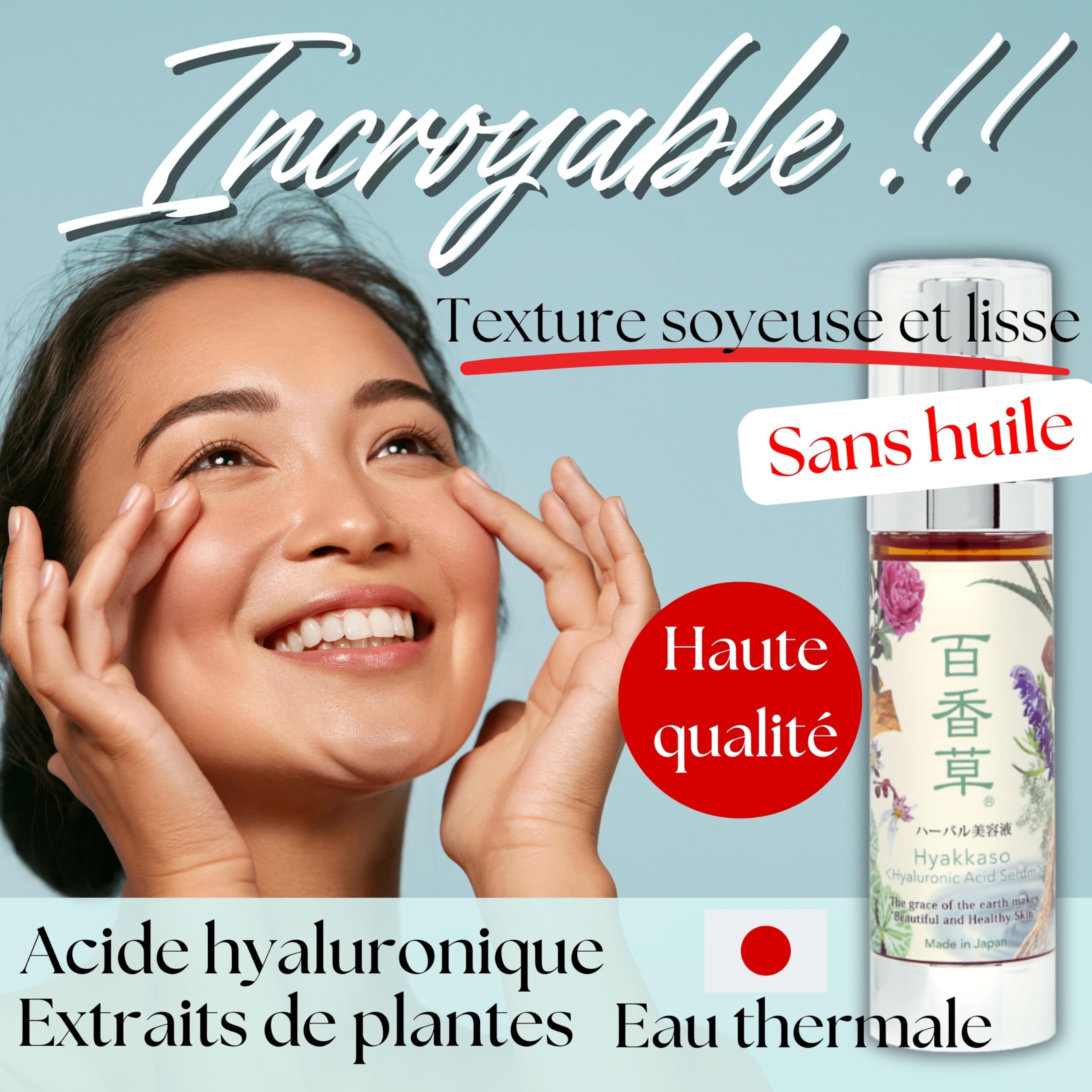 Sérum Anti-Acné à l’Acide Hyaluronique Hydratant, Sans Huile, Aux Plantes, Soin Visage Japonais Premium à l’Eau Thermale Naturelle, Onsen, Hommes, Femmes & Adolescents Hyakkaso | 50 ml