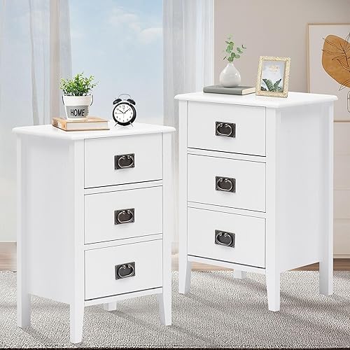 VECELO Juego de 2 mesitas de noche para sala de estar, dormitorio, mesita de noche, muebles de acento vintage para espacios pequeños, patas de Negro