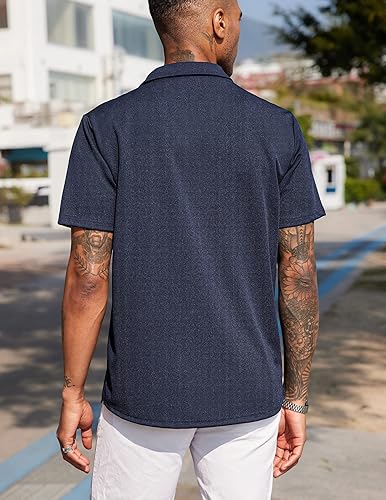 Vista 4 de COOFANDY Camisa de manga corta con botones para hombre, cuello cubano, casual, para campamento y verano
