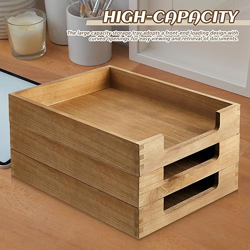 Miniatura 7 de Fulmoon Bandeja apilable de madera para cartas, tamaño A4, organizador de documentos de oficina de madera, carpeta de archivos de correo de