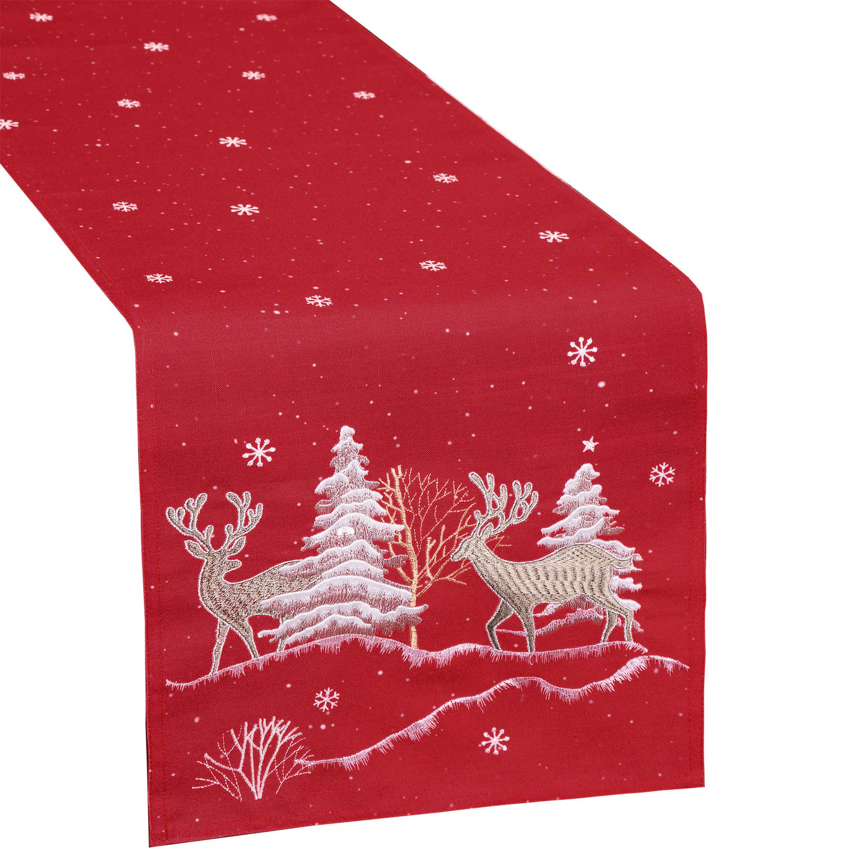 Grelucgo Snowflakes and Reindeer Red Table Runner for Christmas Holiday and Winter (14 x 69 inches)