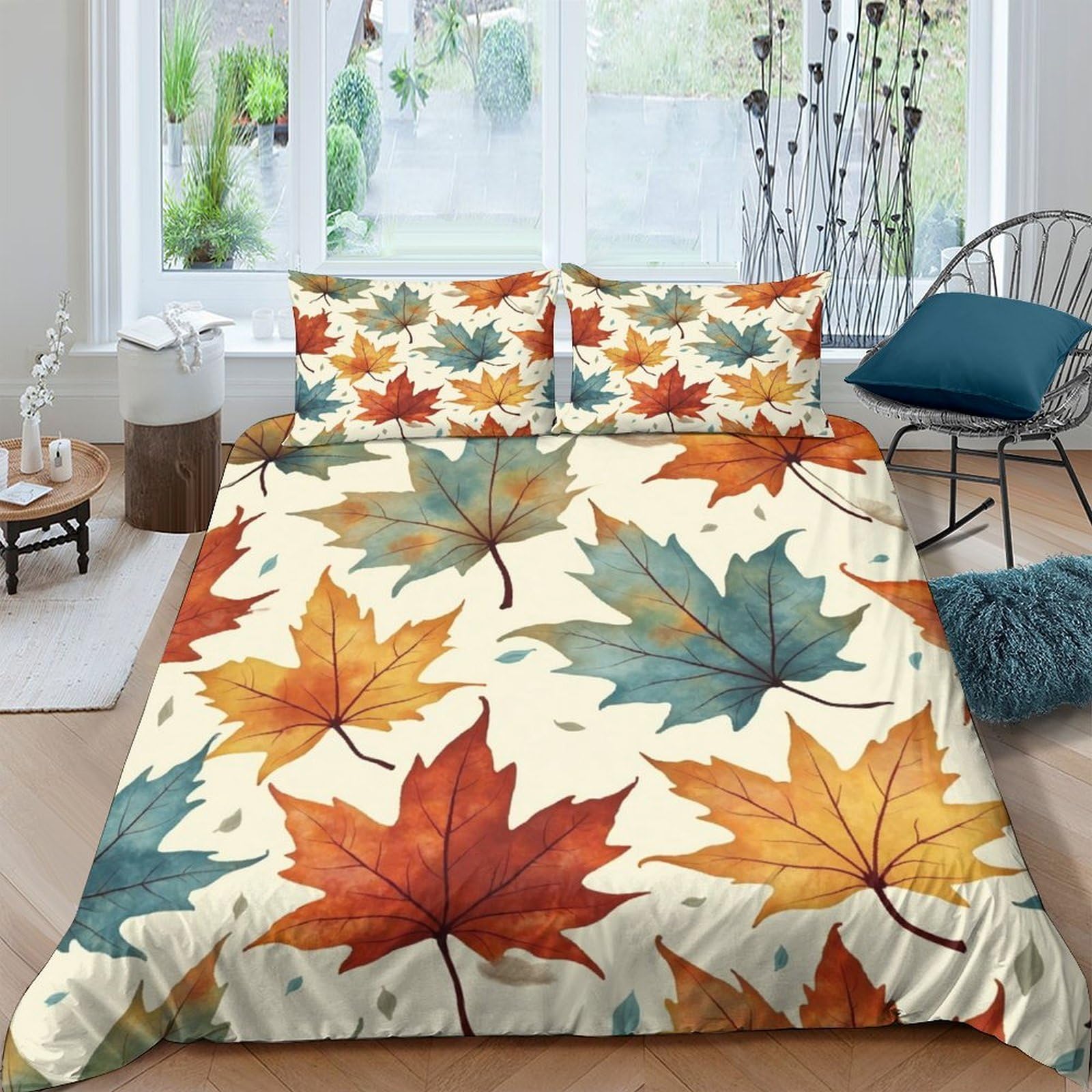 Ctjqhvkz Style-10 3D Printed Autumn Maple Leaf Fitted Sheet Microfiber Soft Breathable Fall Leaves Bed Cover For Bedroom Guest Room Mattress Protection Single（135X200cm）