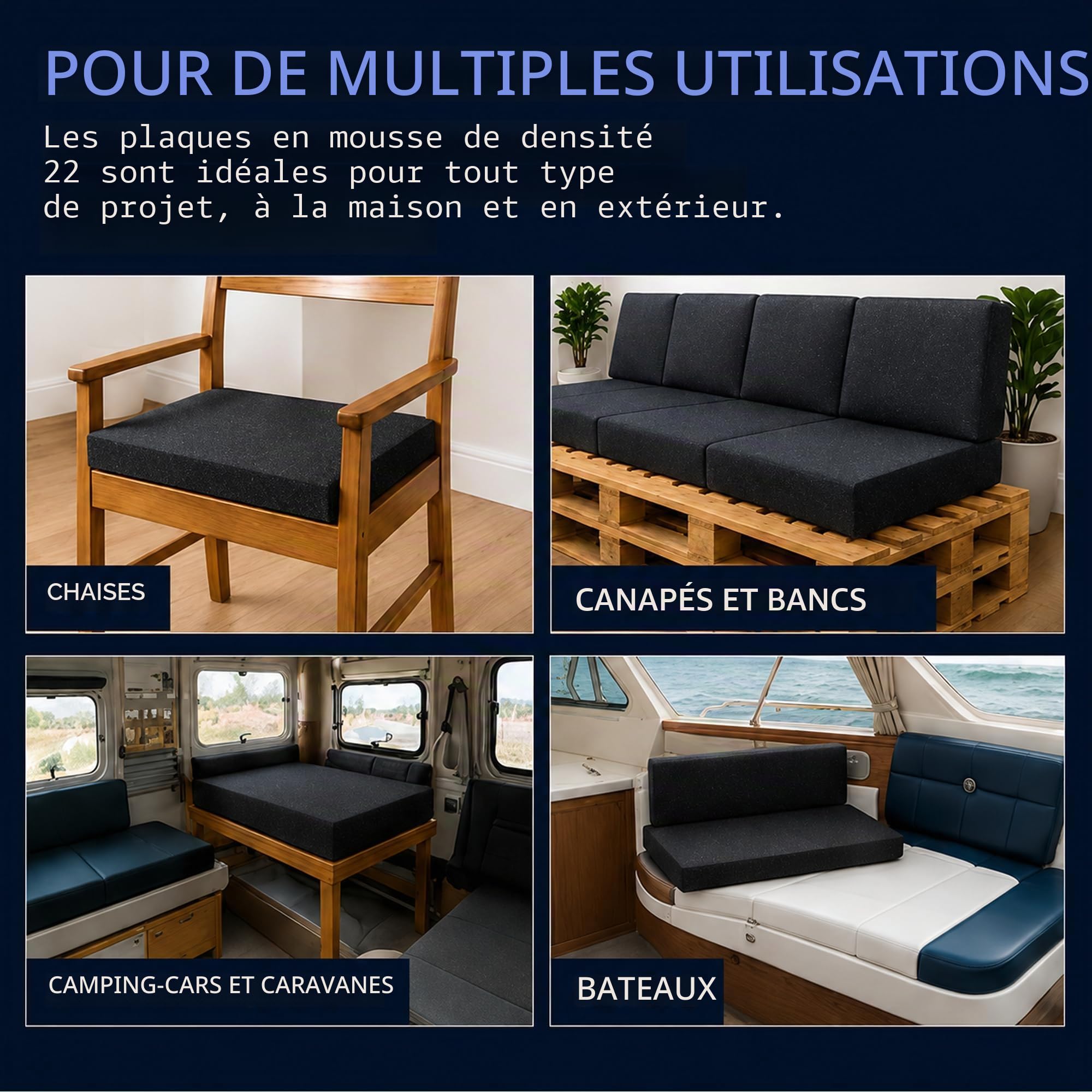 Coussin d'assise en mousse pour canapé en palettes 80 x 120 cm / 5 cm