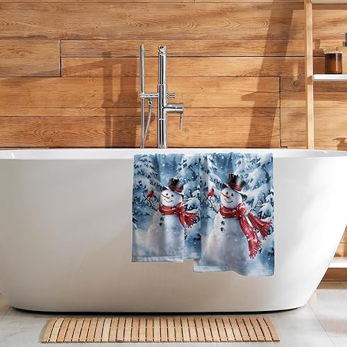 Miniatura 7 de Juego de 2 toallas de mano de muñeco de nieve azul, toallas de cocina suaves y absorbentes, toallas decorativas para invitados, gimnasio, spa