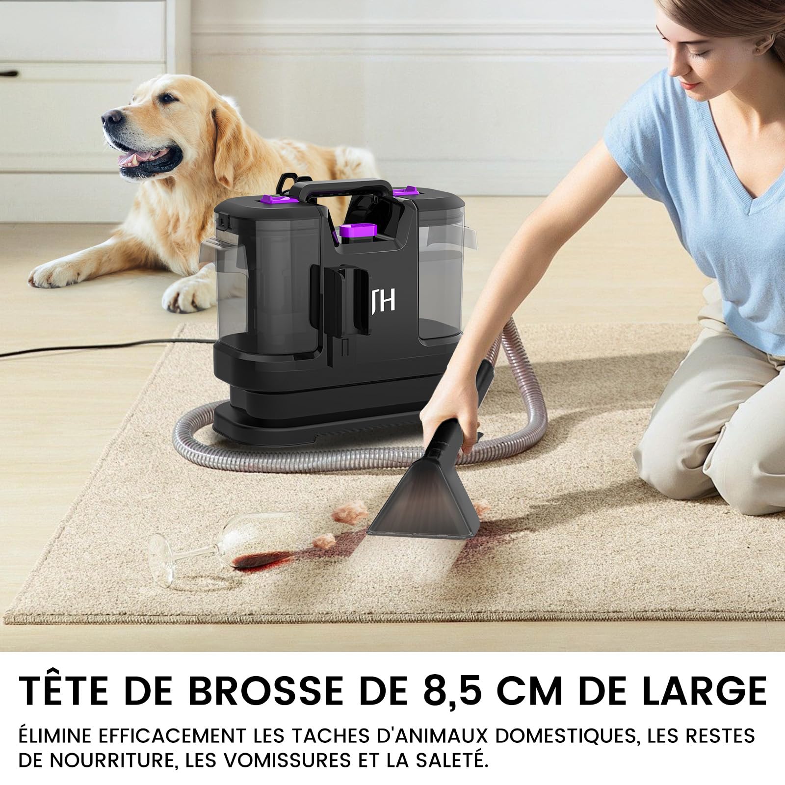 Limpiador de tapicería, limpiador de alfombras, 450 W, 12 kPa, limpiador de tapicería, limpiador compacto de alfombras y textiles, limpiador para alfombras, tapicería, asientos de coche y sofá