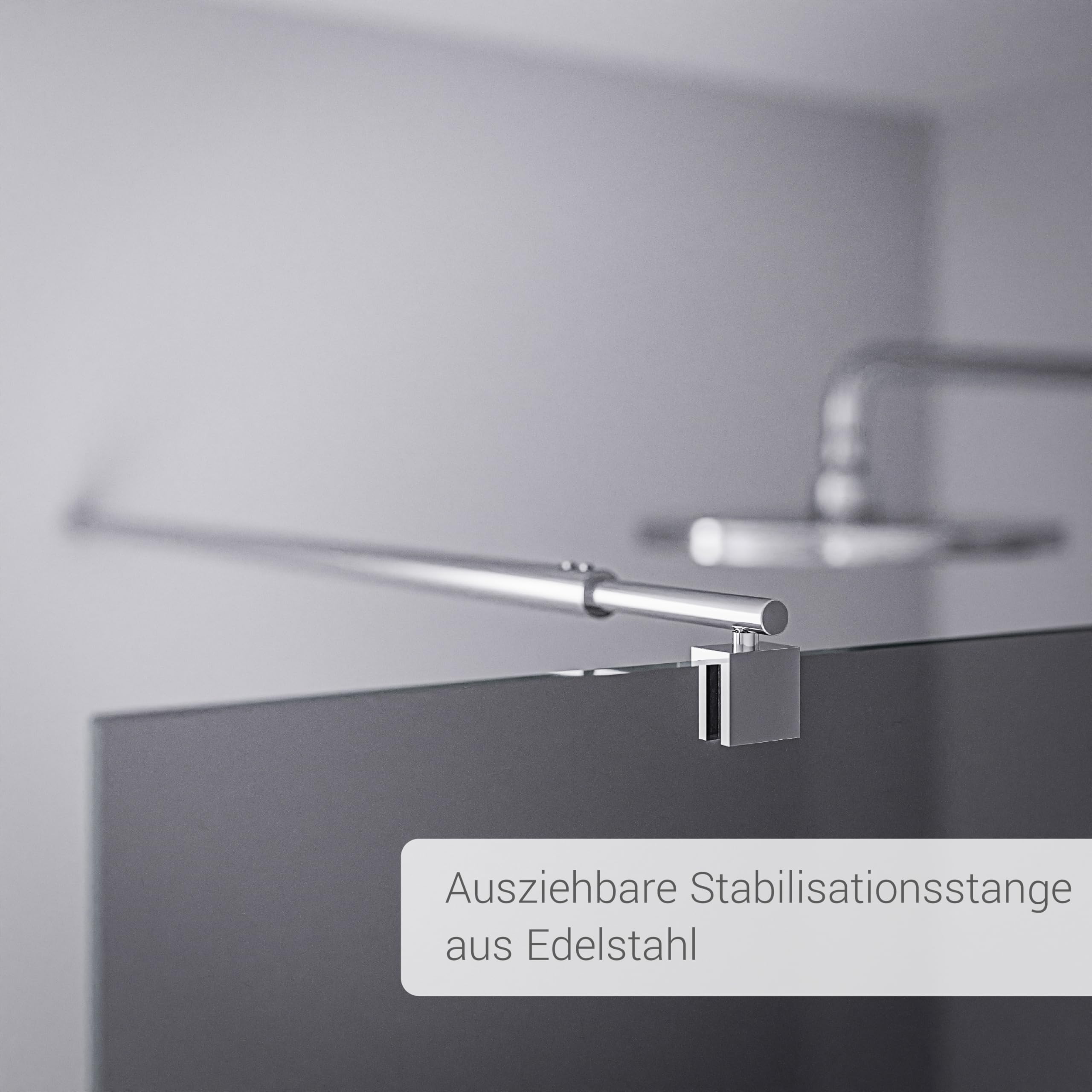 BERNSTEIN Duschwand 120 x 200 cm Glas Duschabtrennung Walk-In Dusche Nano ESG Echtglas Duschtrennwand EX101 graues Glas