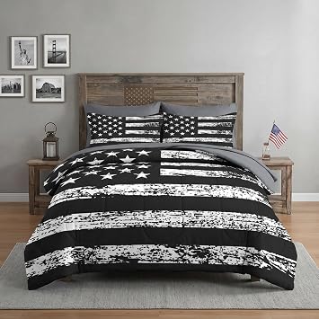 Nesker Full Comforter Set with Sheets, 7 Pieces Black White Bedding
