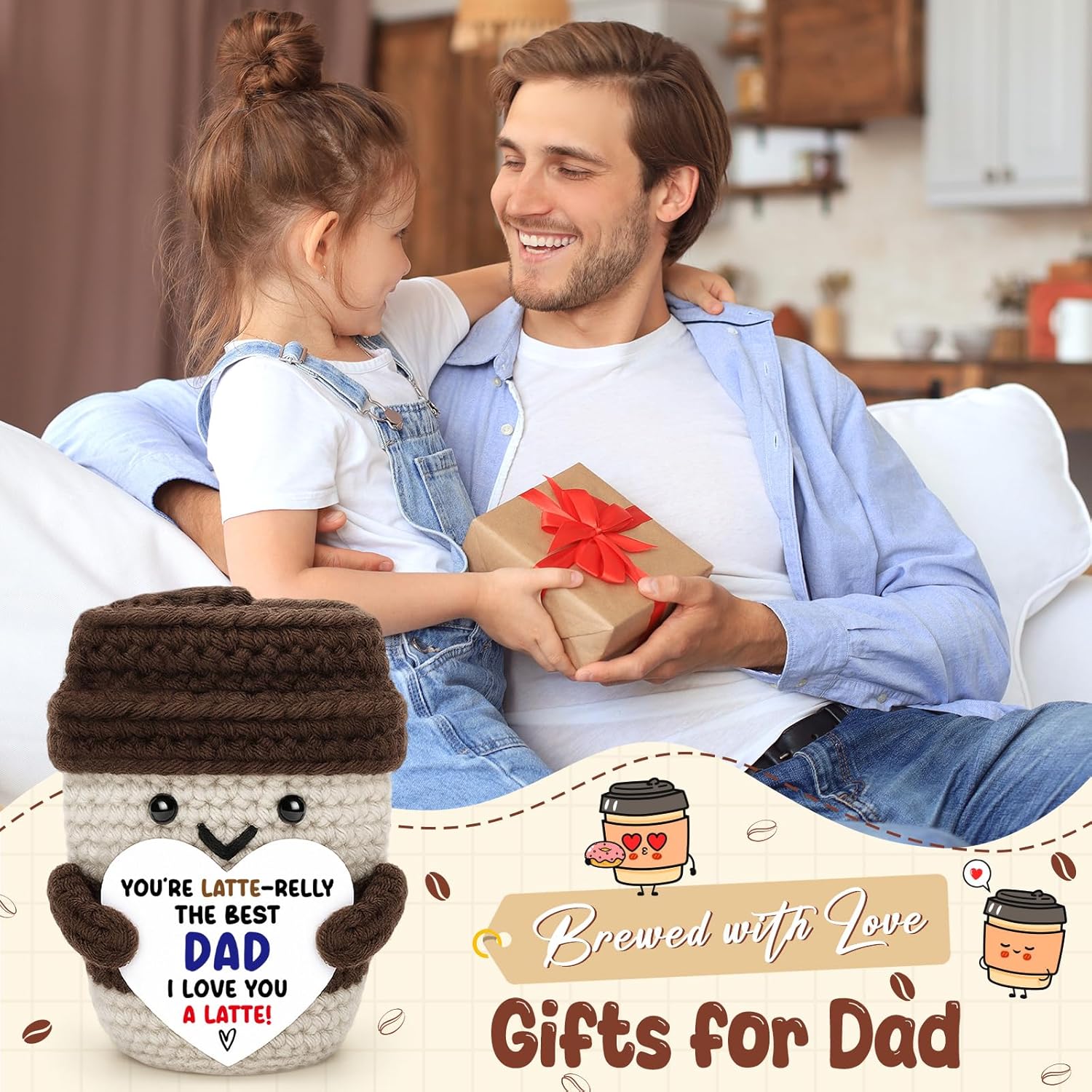 Dad Gifts from Son Daughter Birthday Fathers Day Easter Gifts for Bonus Step Dads Father I Love You A Latte Coffee Mug Handmade Crochet Positive Emotional Ideas Cute Stuff Small Desk Home Decoration - Image 3