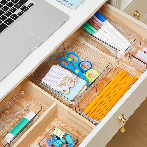 Miniatura 3 de Organizador de cajones transparente extensible, 25 unidades, 3 tamaños, ajustable, organizador de cajones de escritorio, contenedores de