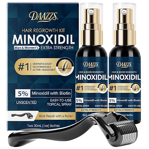 Spray de minoxidil al 5% para hombres y mujeres, kit de crecimiento del cabello con biotina, tratamiento extra fuerte para la pérdida y
