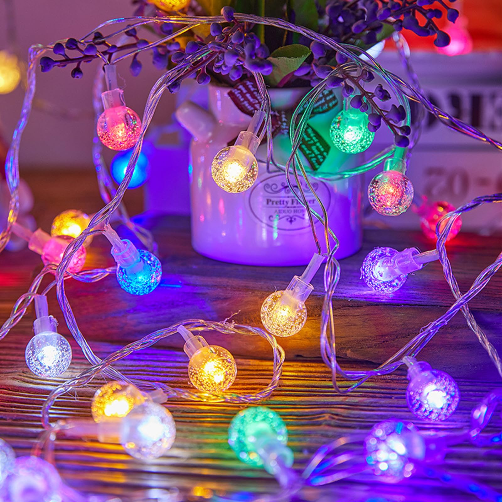 ENLACE Lichterkette Kugeln Bunt, 3M 20 LED Kristall Globe Lichterkette Batterie Innen, Lichterketten Kugeln für Hochzeit, Balkon, Weihnachten, Schlafzimmer, Party, Innen Außen Deko Beleuchtung