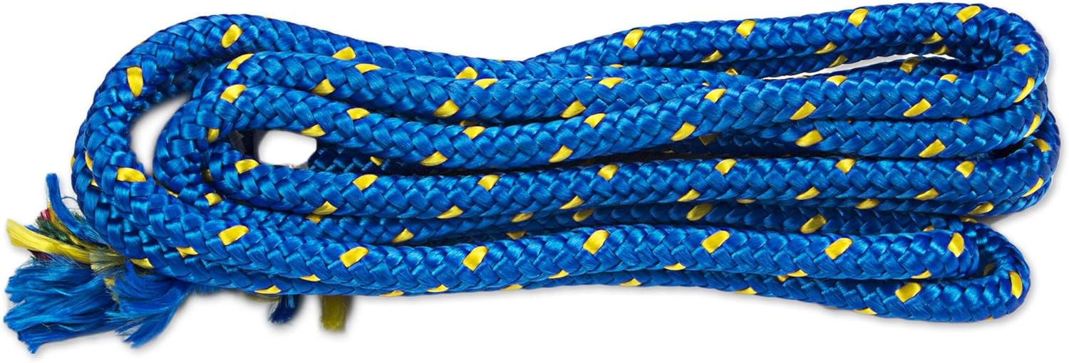 NOVICA Bright Yellow Teal Striped Hand Woven Nylon Mayan 1 Person Rope Hammock with Hanging Accessories, 'Neptune' (Single)