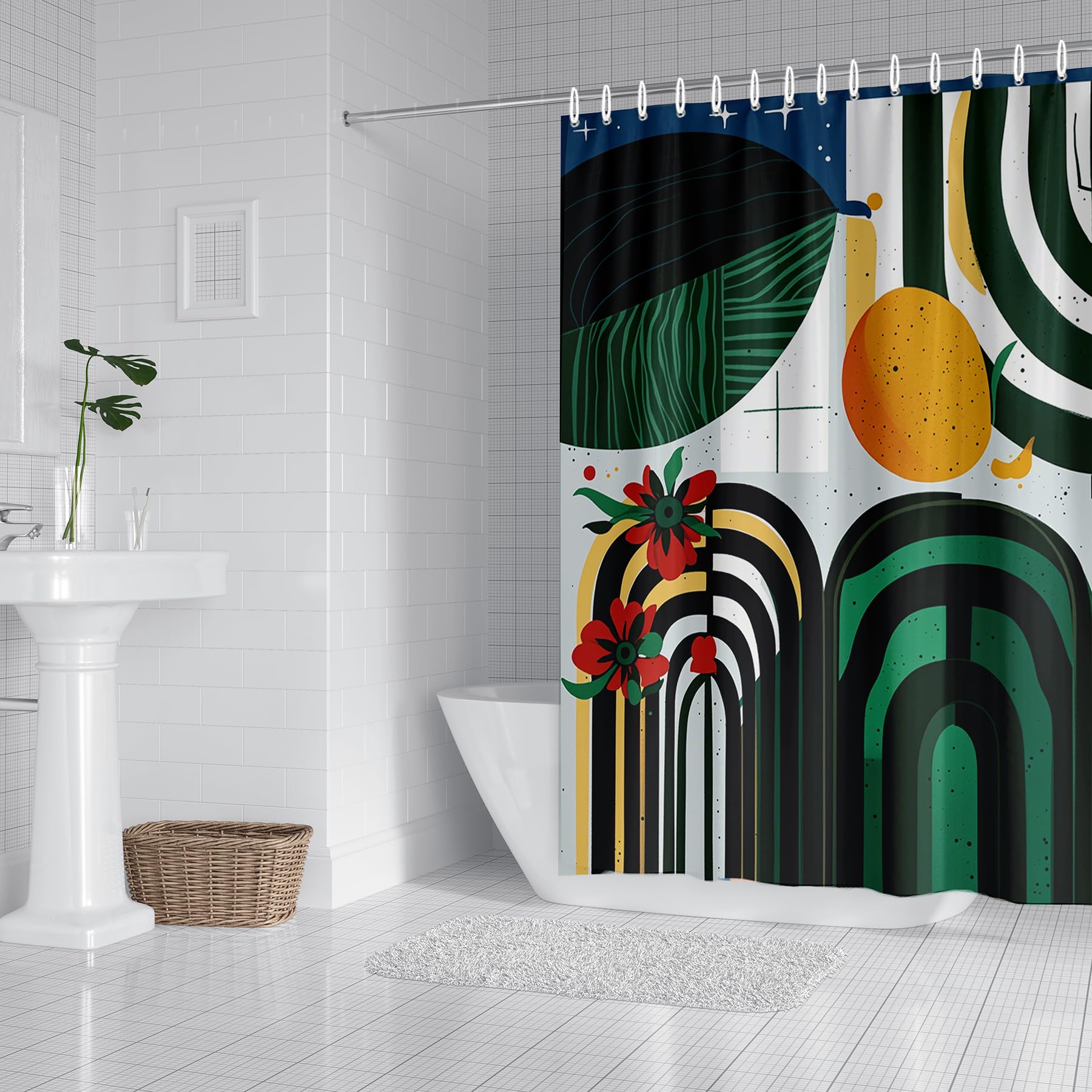 GUCOOKTIN Bohemian Fruit Shower Curtain Set - 72x72 Inch Vintage Bath Decor with Tropical Plants, Abstract Mid-Century Bathroom Decor,Waterproof