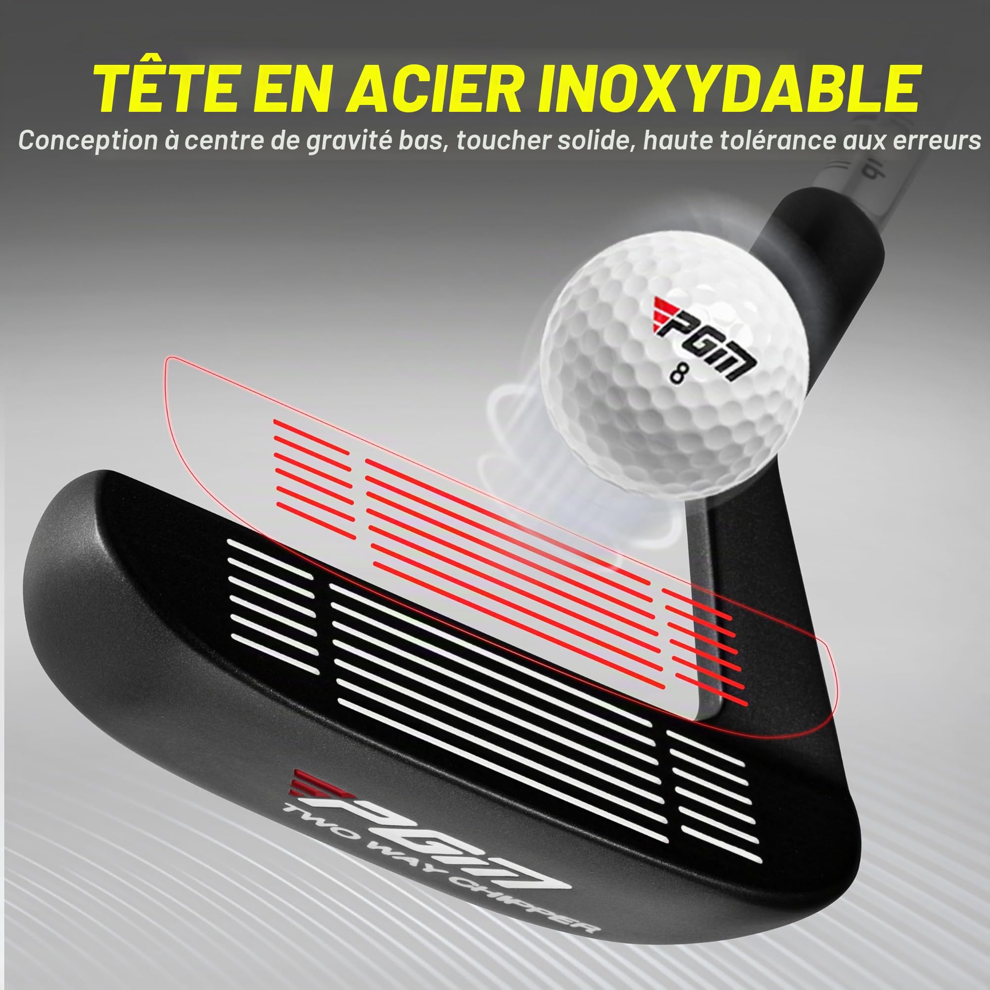 PGM Club de golf chipper bidirectionnel pour hommes et femmes, ambidextre pour gauchers et droitiers, haute tolérance pour des coups d'approche courts faciles (noir)