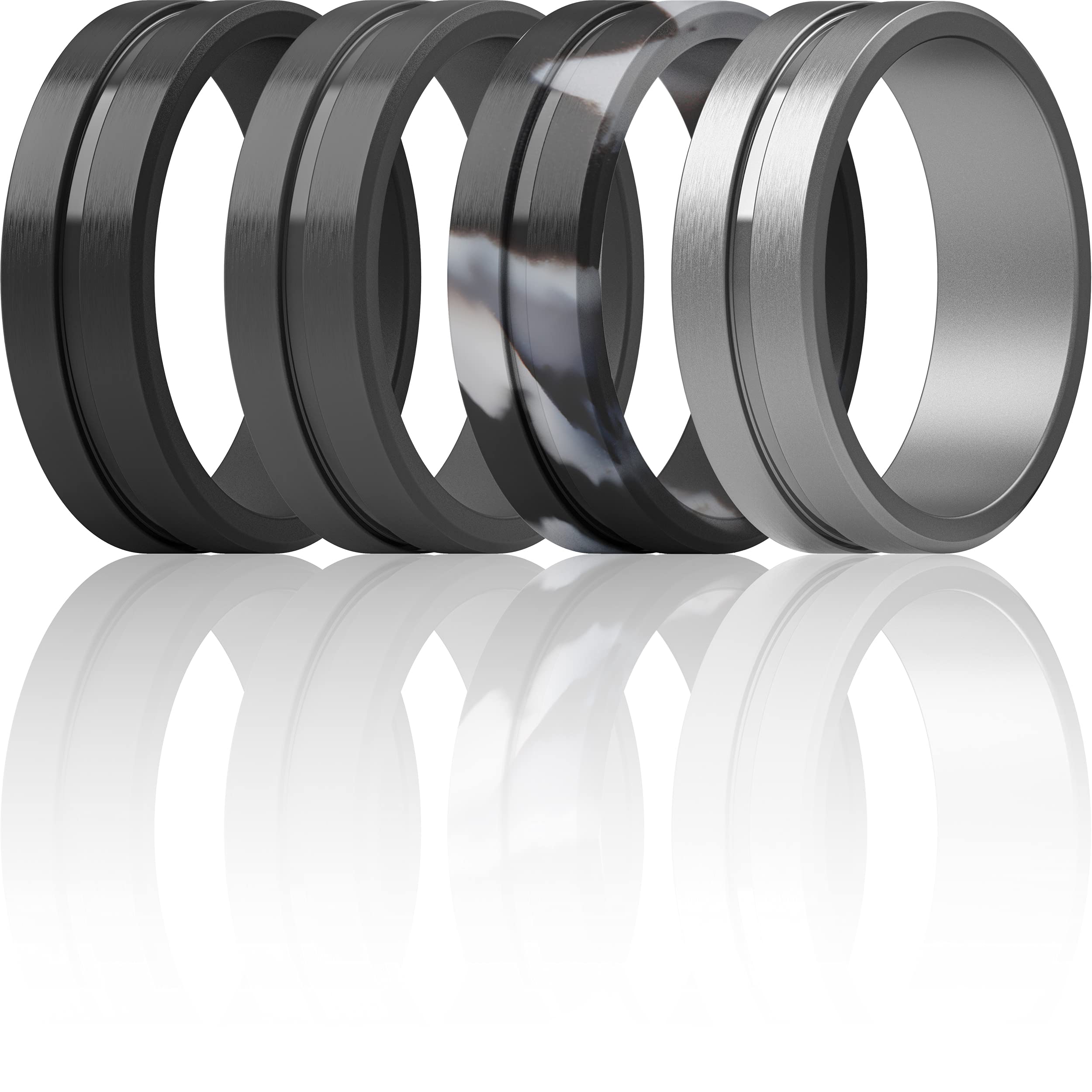 ThunderFit Silicone Wedding Rings For Men, Beveled Brushed Top Edges 6.35mm Wide 2mm Thick - 1/4/7 Variety Multipack