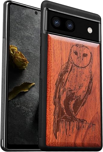 Carveit Funda de madera para Pixel 6a 2022 madera natural y TPU suave negro a prueba de golpes, funda de madera única y elegante compatible con