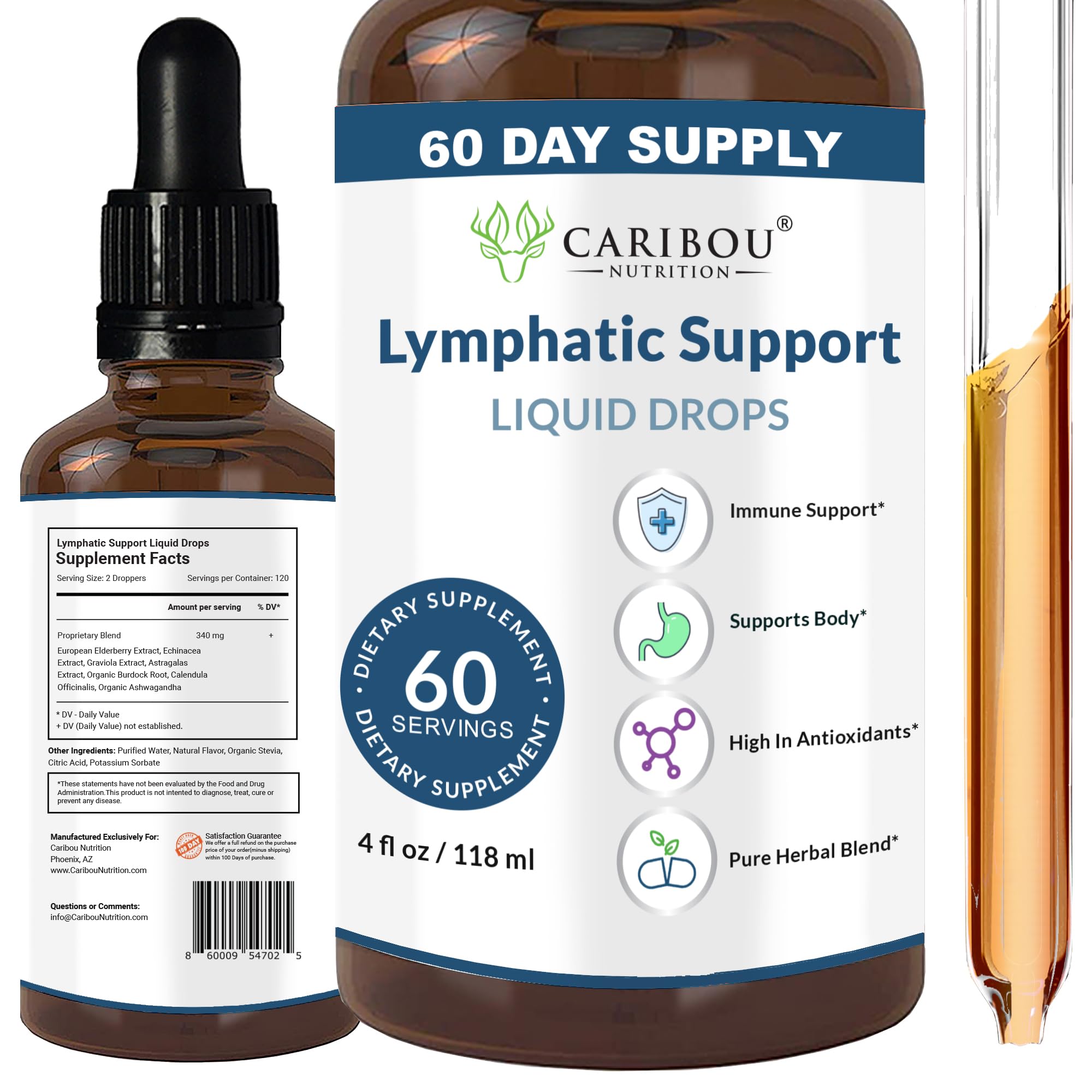 Lymphatic Drainage Drops - Lymphatic Drainage Supplements for Immune Support | High Potency Lymphatic Support Drops with Elderberry and Echinacea | 60 Servings - 4oz