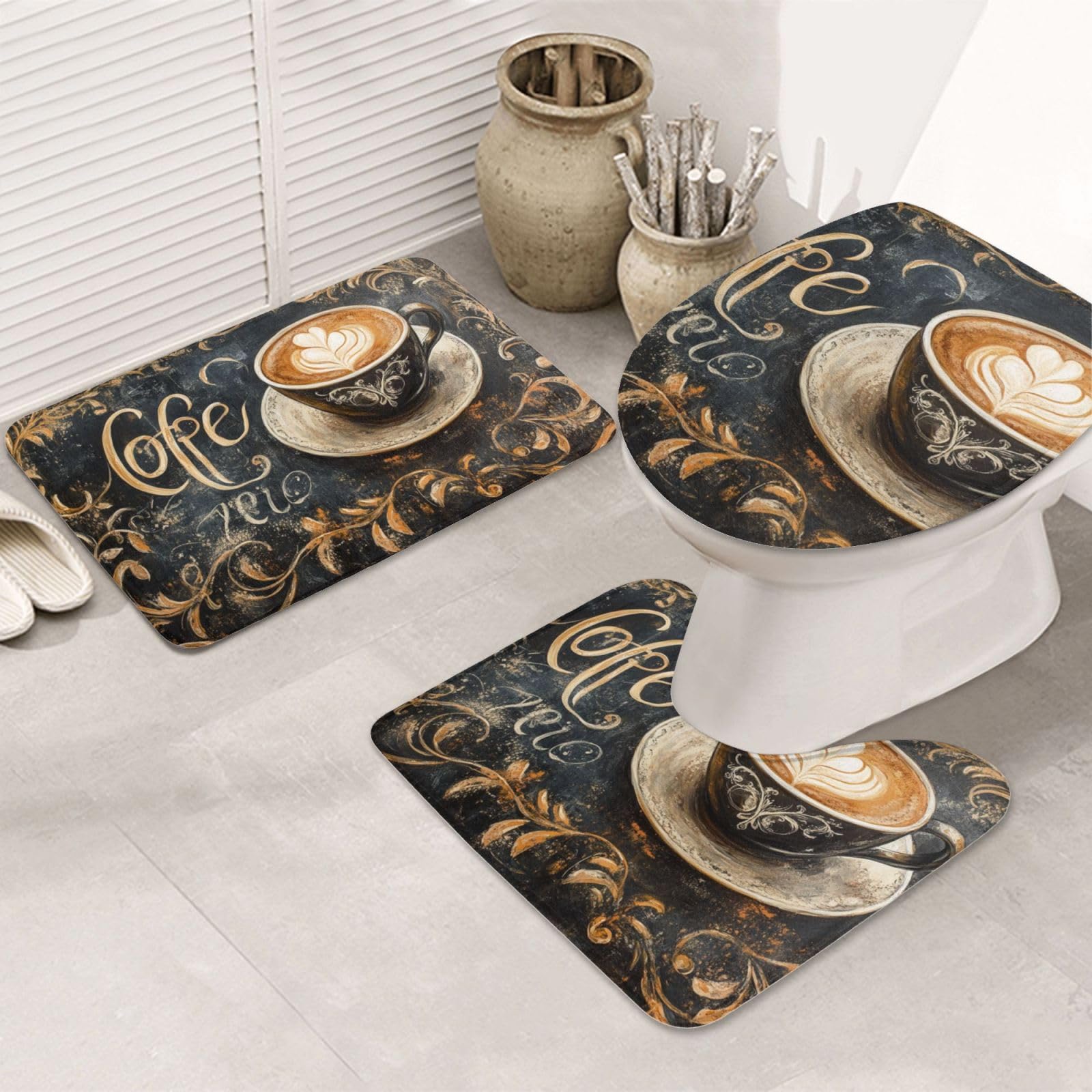Juego de tazas de café decorativo para transformar el baño en un espacio acogedor